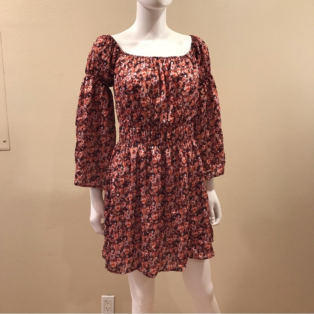 Love At First Sight Floral Babydoll Mini Dress NEW Size S Brown Orange Cottage